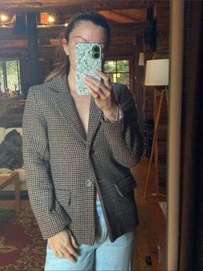 Abercrombie & Fitch Brown Black Houndstooth Single-Button Blazer